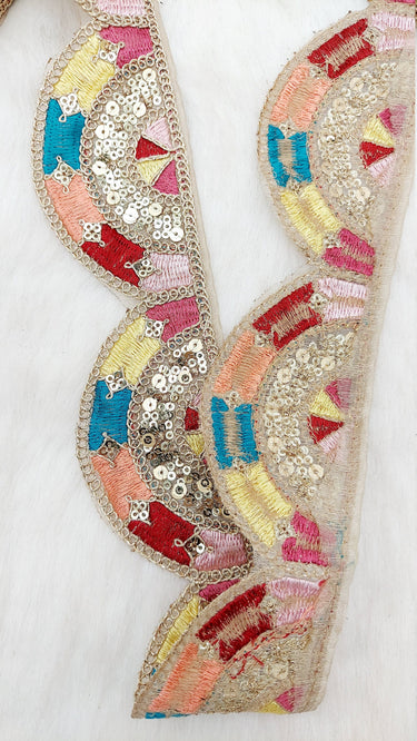 9 Yards Multicoloured Embroidered Trim, Decorative Trim, Indian Sari Border Sequin Trimming